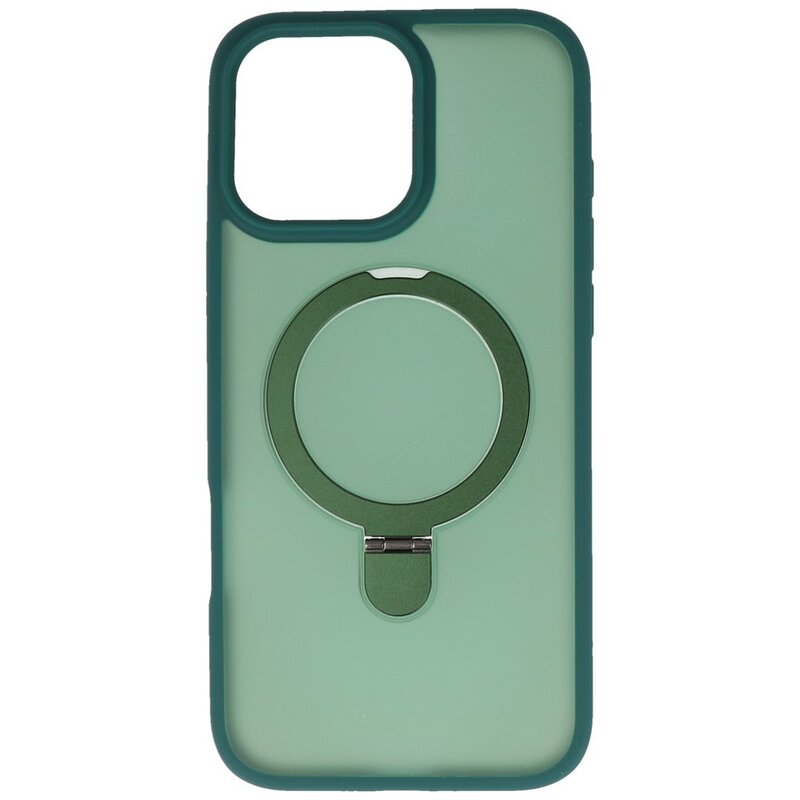 Coque Magsafe transparente mate avec protection pour appareil photo et fonction support pour iPhone 16 Pro, vert foncé