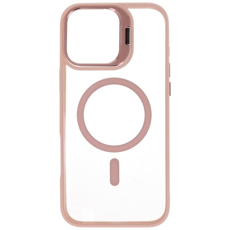 Magsafe Transparent Kamerabeskyttende Etui med Ståfunktion til iPhone 16 Pro Lyserød