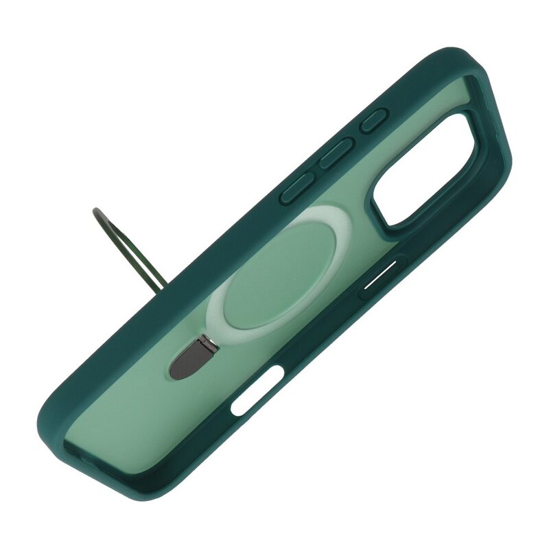 Magsafe Matte Transparent - Kamerabeskyttende Etui med Ståfunktion til iPhone 16 Pro Max Mørkegrøn