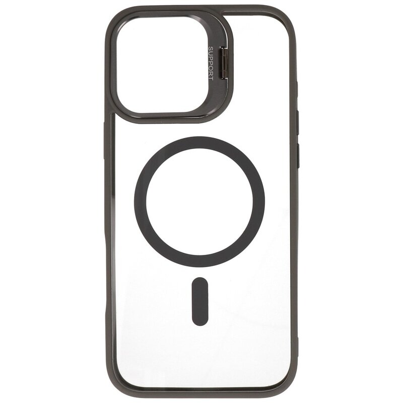 Étui Magsafe Transparent avec protection d'appareil photo et fonction support pour iPhone 16 Pro Max Gris