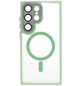 Funda MagSafe transparente mate con protector de cámara para Samsung Galaxy S24 Ultra (verde)