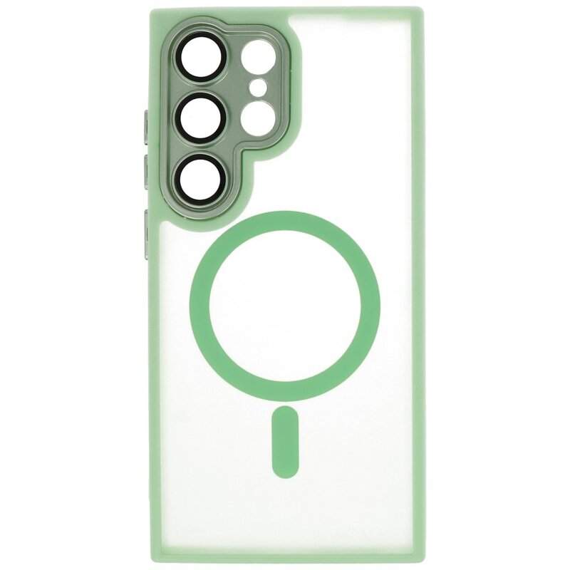 Étui MagSafe transparent mat avec protection pour appareil photo pour Samsung Galaxy S24 Ultra vert