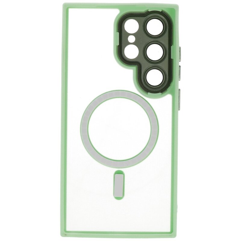 Étui MagSafe transparent mat avec protection pour appareil photo pour Samsung Galaxy S24 Ultra vert