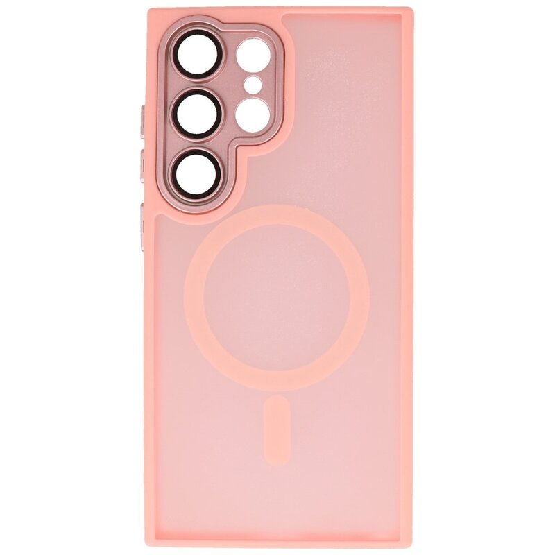 Custodia Magsafe opaca-trasparente con protezione per fotocamera per Samsung Galaxy S24 Ultra rosa
