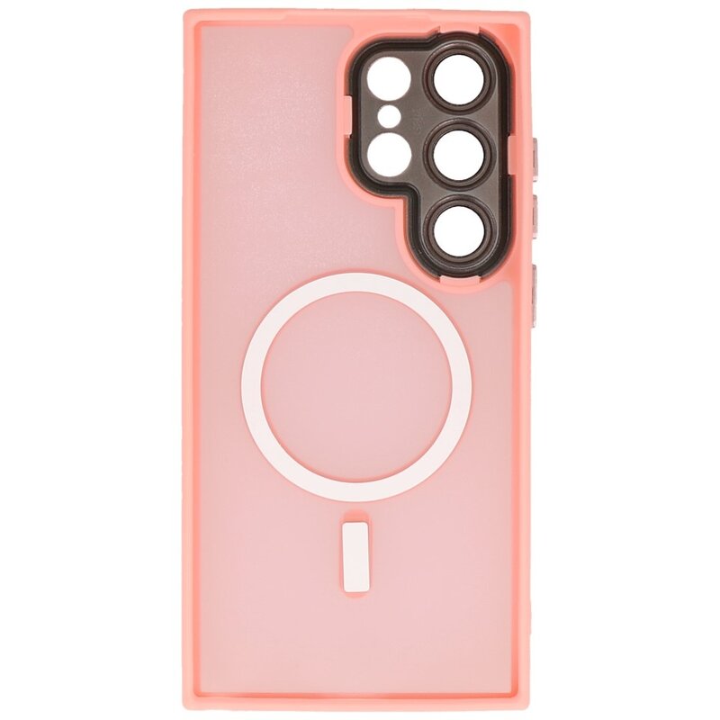 Funda Magsafe Transparente Mate con Protector de Cámara para Samsung Galaxy S24 Ultra Rosa