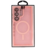 Funda MagSafe mate transparente con protector de cámara para Samsung Galaxy S24 Ultra rosa