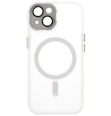 Custodia Magsafe opaca-trasparente con protezione per fotocamera per iPhone 14 - 13 bianca