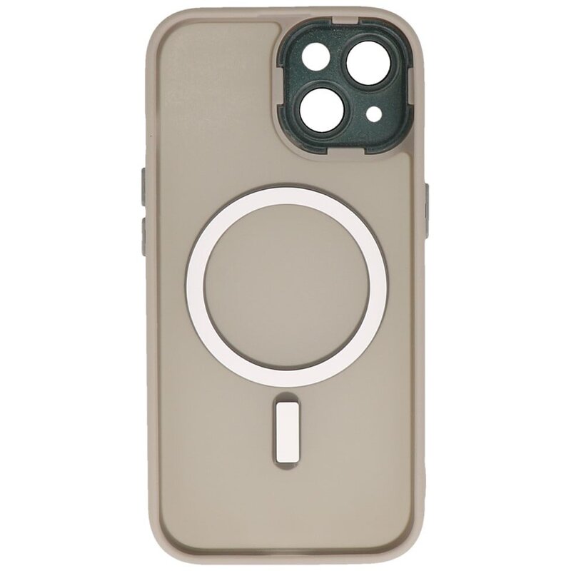 Custodia Magsafe opaca-trasparente con protezione per fotocamera per iPhone 14 - 13 grigia