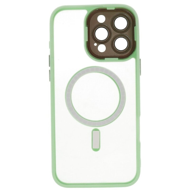 Custodia Magsafe opaca-trasparente con protezione per fotocamera per iPhone 14 Pro verde