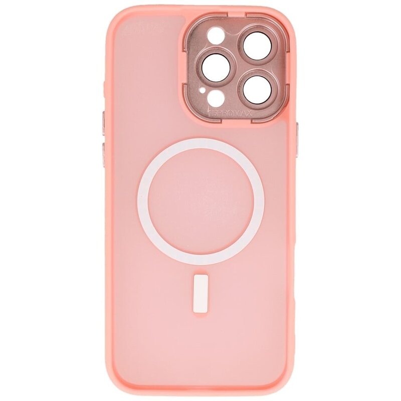 Custodia Magsafe opaca-trasparente con protezione per fotocamera per iPhone 14 Pro Max rosa