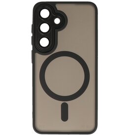 Custodia Magsafe opaca-trasparente con protezione per fotocamera per Samsung Galaxy S24 FE nera