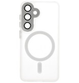 Coque Magsafe transparente mate avec protection d'appareil photo pour Samsung Galaxy S24 FE, blanc