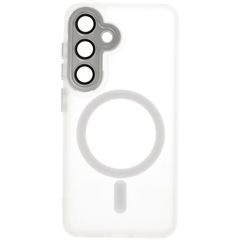 Coque Magsafe transparente mate avec protection d'appareil photo pour Samsung Galaxy S24 FE, blanc