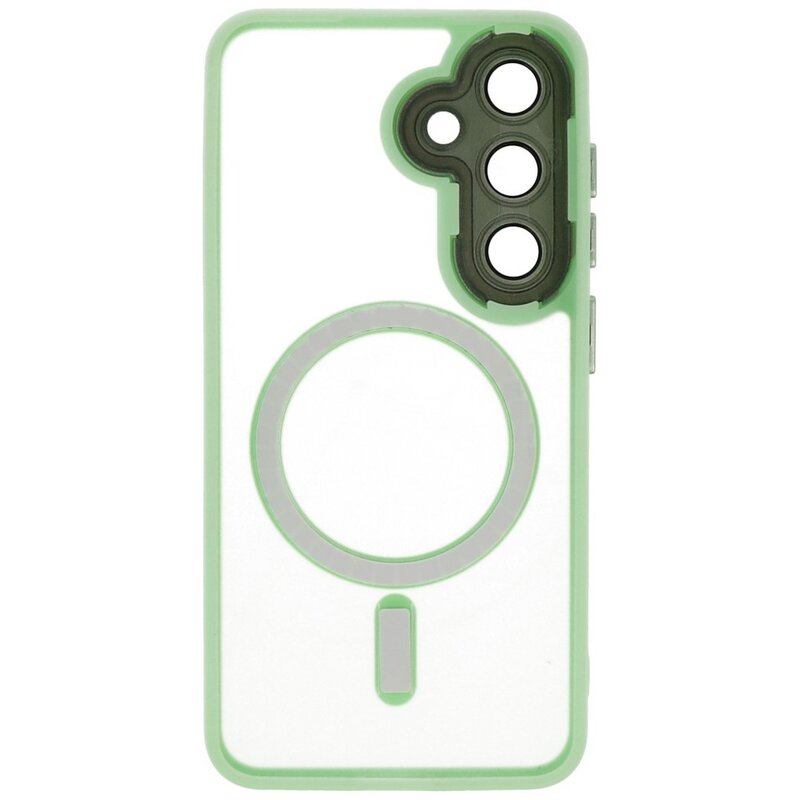 Custodia Magsafe opaca-trasparente con protezione per fotocamera per Samsung Galaxy S24 FE verde