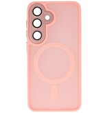 Custodia Magsafe opaca-trasparente con protezione per fotocamera per Samsung Galaxy S24 FE rosa