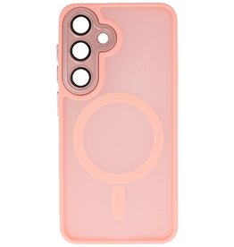Custodia Magsafe opaca-trasparente con protezione per fotocamera per Samsung Galaxy S24 FE rosa