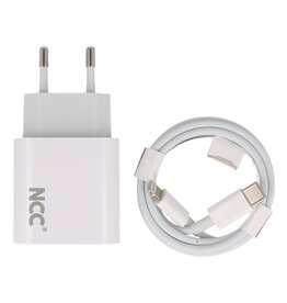 NCC Oplader NCC Oplader Sæt C121 Type-C til Lightning 20W Hvid
