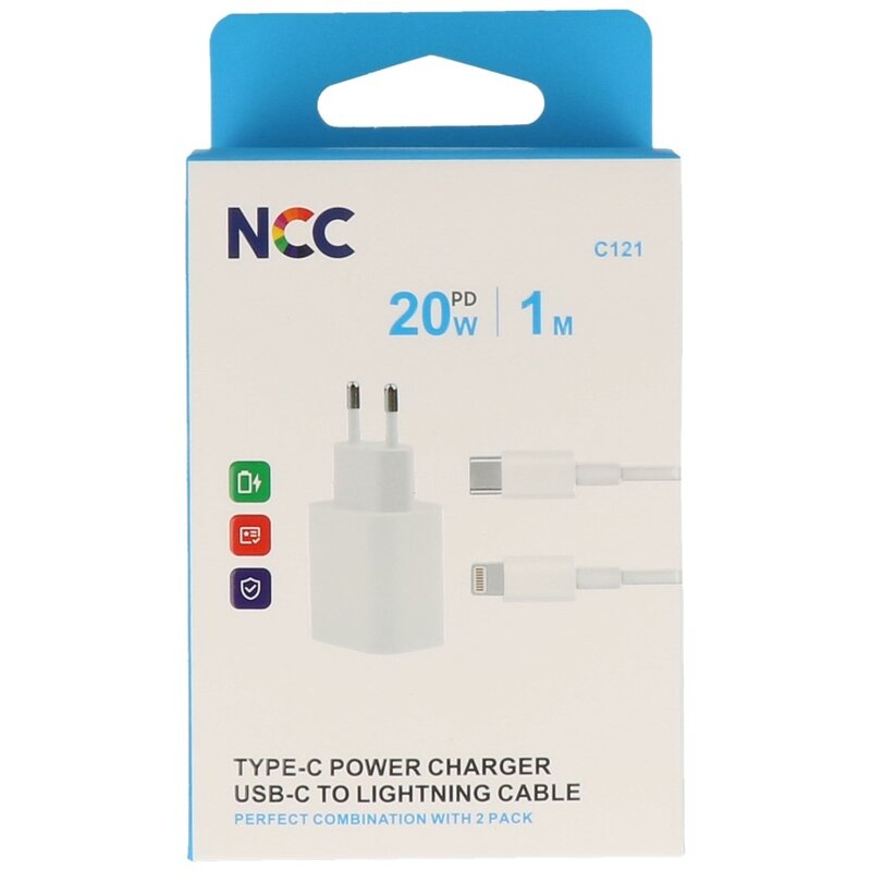 NCC Opladers NCC Cargador Set C121 Tipo-C a Lightning 20W Blanco