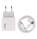 NCC Opladers Juego de Cargador NCC C124 Tipo-C a Tipo C 20W Blanco