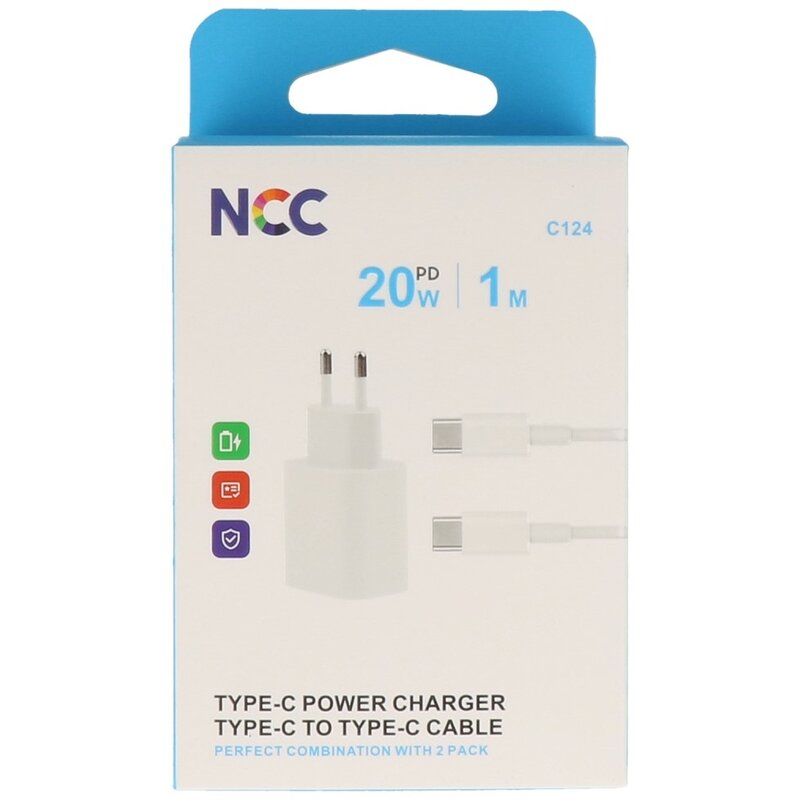 NCC Opladers NCC Charger Set C124 Type-C to Type C 20W Wit