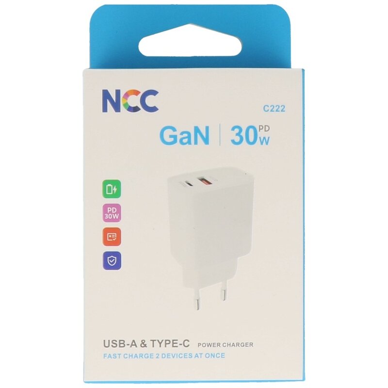 NCC Opladers NCC Oplader C222 USB A + C Oplader 30W Hvid