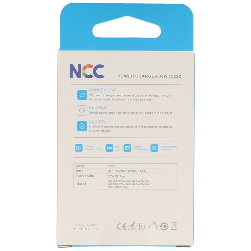NCC Opladers NCC Oplader C222 USB A + C Oplader 30W Hvid