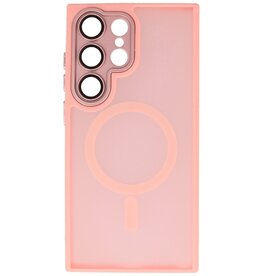Funda MagSafe mate transparente con protector de cámara para Samsung Galaxy S25 Ultra rosa