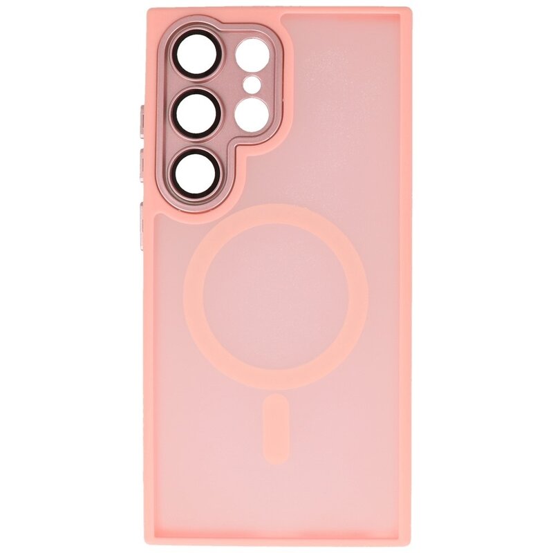 Funda MagSafe mate transparente con protector de cámara para Samsung Galaxy S25 Ultra rosa