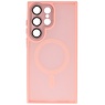 Funda MagSafe mate transparente con protector de cámara para Samsung Galaxy S25 Ultra rosa