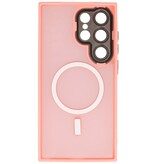 Funda MagSafe mate transparente con protector de cámara para Samsung Galaxy S25 Ultra rosa
