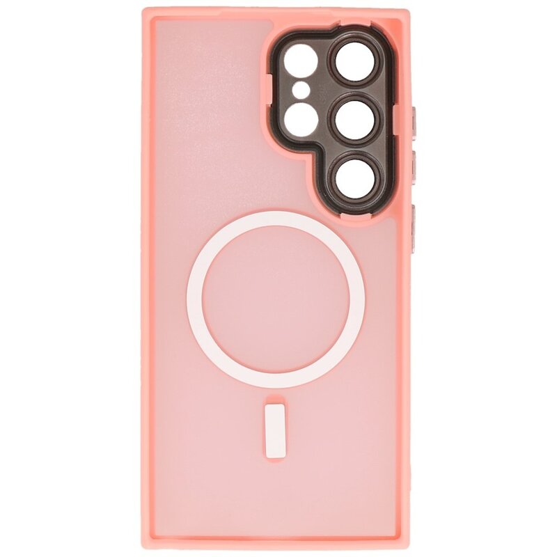 Funda MagSafe mate transparente con protector de cámara para Samsung Galaxy S25 Ultra rosa