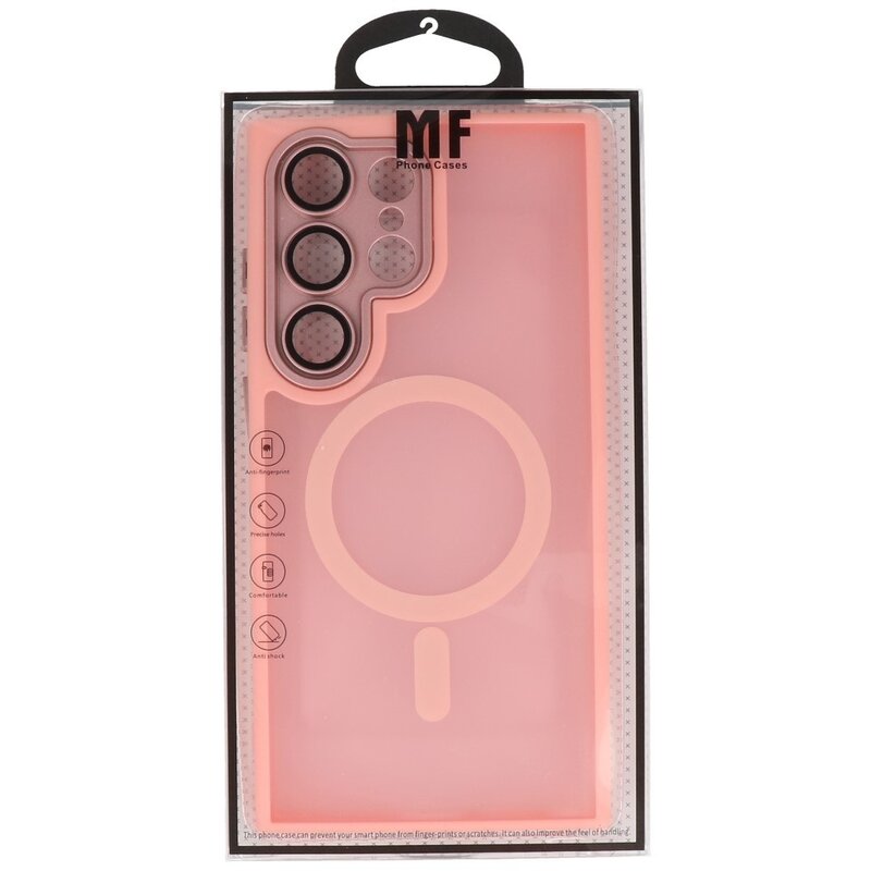 Funda MagSafe mate transparente con protector de cámara para Samsung Galaxy S25 Ultra rosa