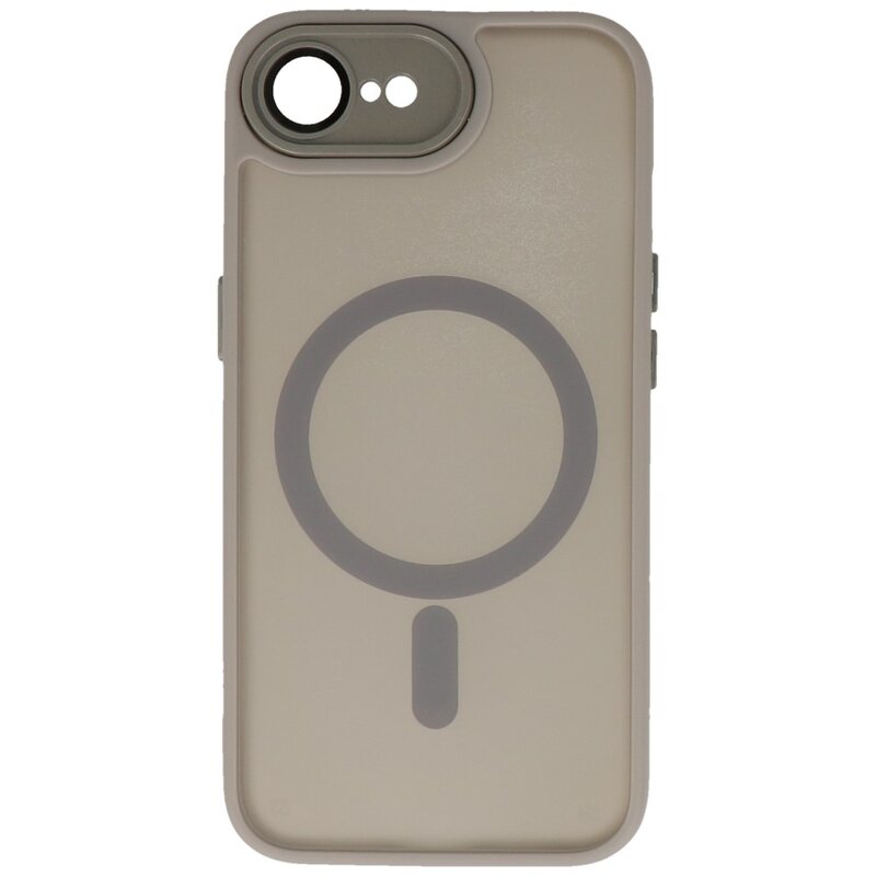 Custodia Magsafe opaca-trasparente con protezione per fotocamera per iPhone 16 grigio