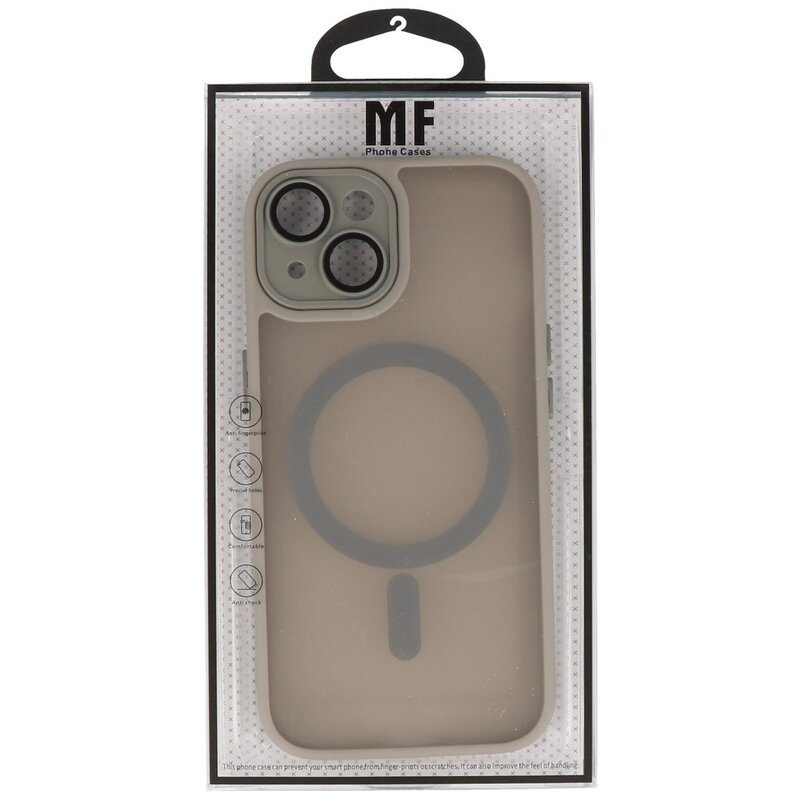 Custodia Magsafe opaca-trasparente con protezione per fotocamera per iPhone 14 Plus grigio
