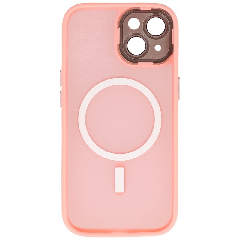 Funda MagSafe mate transparente con protector de cámara para iPhone 14 Plus rosa