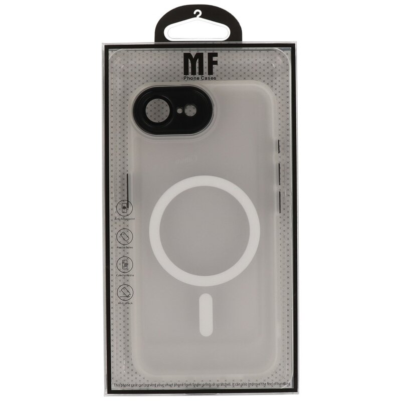 Coque transparente mate avec protection d'appareil photo Magsafe pour iPhone 16, blanche