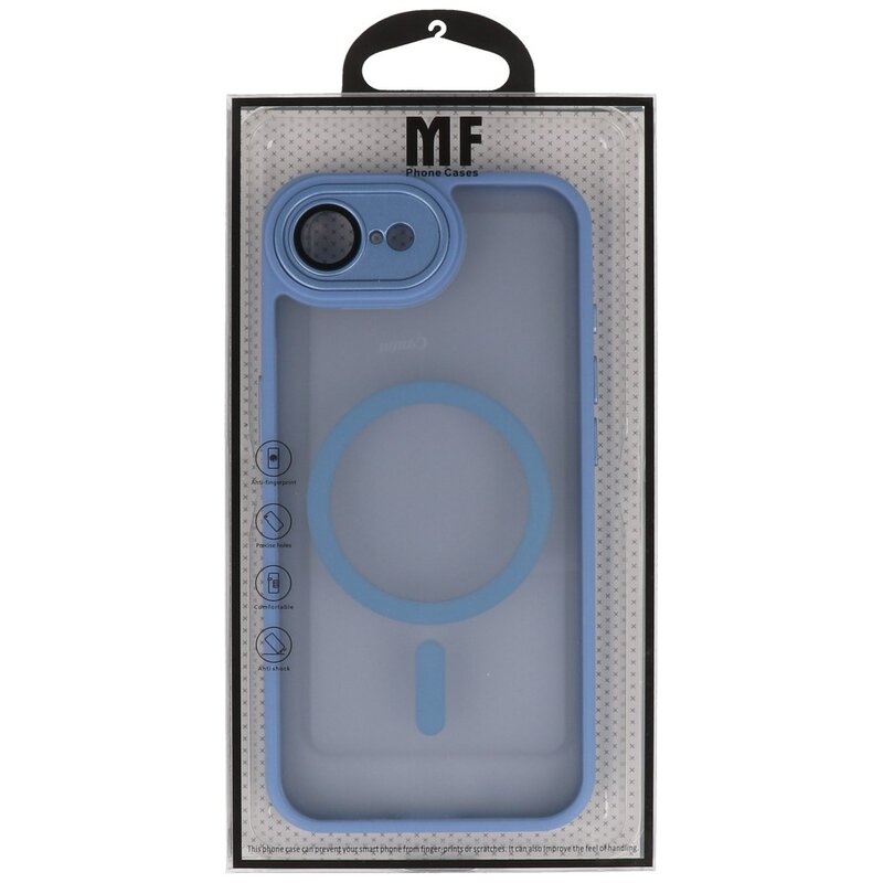 Custodia Magsafe opaca-trasparente con protezione per fotocamera per iPhone 16 blu