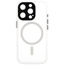 Étui Magsafe transparent mat avec protecteur d'appareil photo pour iPhone 14 Pro Max blanc