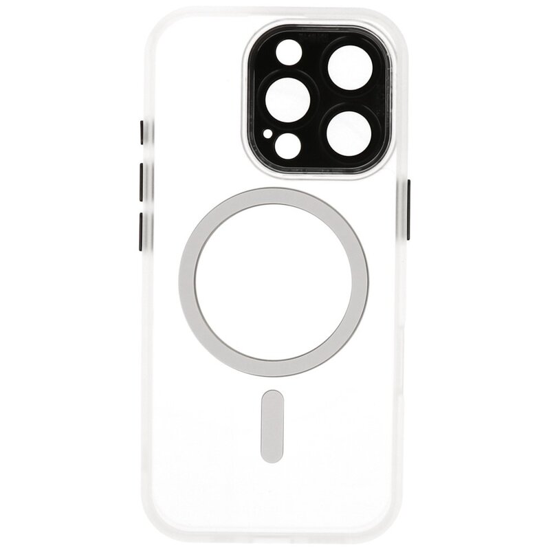 Étui Magsafe transparent mat avec protecteur d'appareil photo pour iPhone 16 Pro blanc