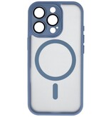 Custodia Magsafe opaca-trasparente con protezione per fotocamera per iPhone 16 Pro Max blu