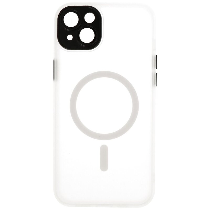 Mattransparent Magsafe-cover med kamerabeskytter til iPhone 15, hvidt