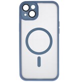 Custodia Magsafe opaca-trasparente con protezione per fotocamera per iPhone 15 Plus blu