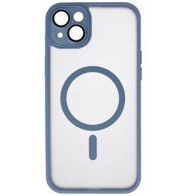 Coque transparente mate avec protection d'appareil photo Magsafe pour iPhone 15 Plus, bleu