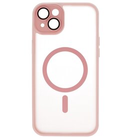 Funda Magsafe mate transparente con protector de cámara para iPhone 15 Plus, color rosa