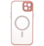 Funda Magsafe mate transparente con protector de cámara para iPhone 15 Plus, color rosa