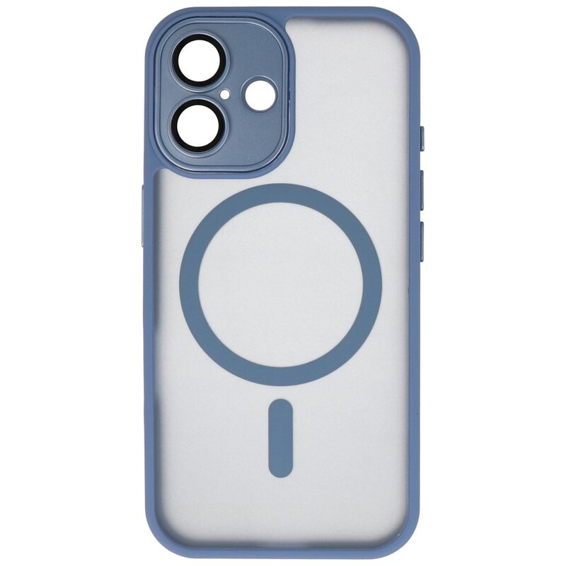 Coque transparente mate avec protection d'appareil photo Magsafe pour iPhone 16, bleu
