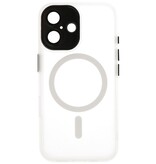 Custodia Magsafe opaca-trasparente con protezione per fotocamera per iPhone 16 bianca