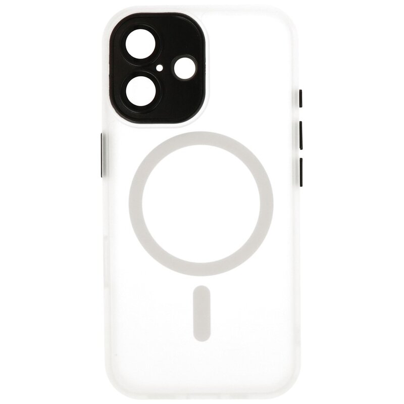 Custodia Magsafe opaca-trasparente con protezione per fotocamera per iPhone 16 bianca