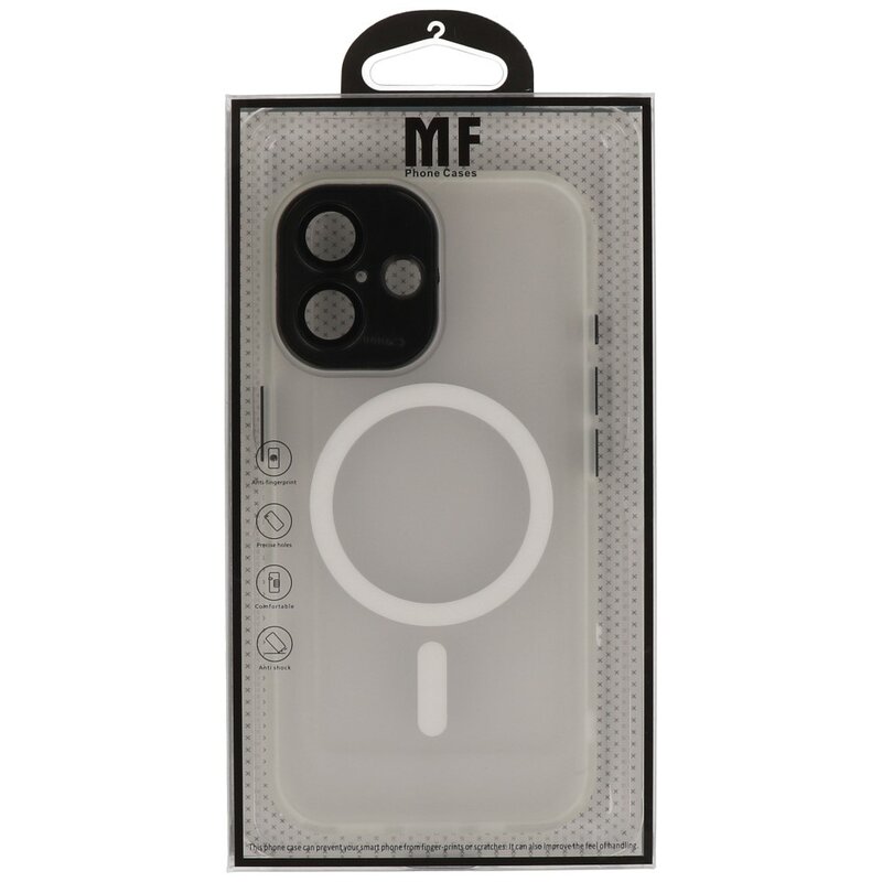 Custodia Magsafe opaca-trasparente con protezione per fotocamera per iPhone 16 bianca