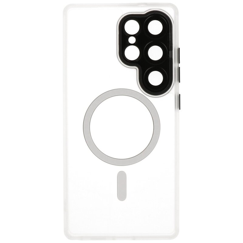 Funda Magsafe Transparente Mate con Protector de Cámara para Samsung Galaxy S24 Ultra Blanco